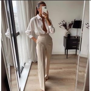 (SOLD)NWT Zara rustic wide leg pants natural